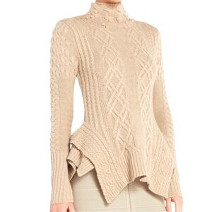 BCBGMaxAzia Peplum Turtle Neck Cable Knit Sweater